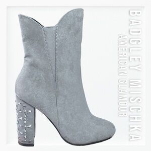 Badgley Mischka Grey Seude Embellished Heeled Ankle Boots sz 7